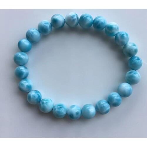 7.5mm Certificate Natural Blue Larimar Gemstone Bracelet Women Men Powerful Stretch Round Beads Crystal Bracelet Jewelry AAAAAA