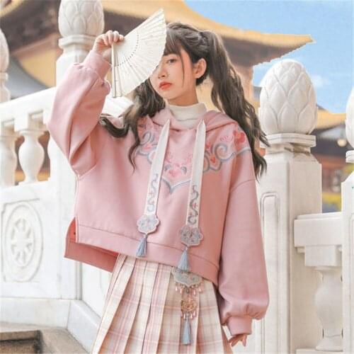 Pink Chinese Hoodie Streetwear Hip Hop Women Kawaii Sweatshirts Casual Autumn High Street Hoodies Funny Harajuku Embroidery Tops
