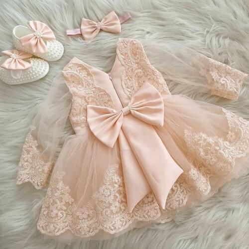 Ma&Baby 6M-6Y Princess Toddler Kid Baby Girl Dress Long Sleeve Lace Bow Tutu Dresses For Girls Party Wedding Birthday Costumes