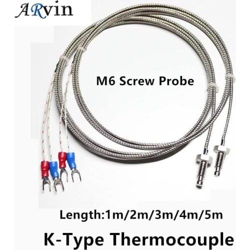 1M/2M/3M/4M/5M K-Type Thermocouple Control Thread M6 Screw Probe Temperature Sensor Temperature Controller 0-400C Sensor Probe