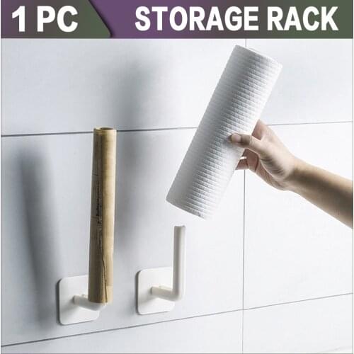 1Pc Kitchen Self-adhesive Accessories Under Cabinet Paper Roll Rack Towel Holder Tissue Hanger Storage Rack For Bathroom Toilet