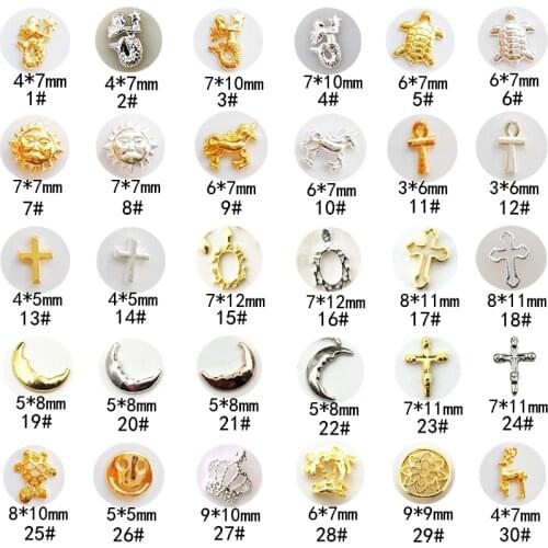 10Pcs/Lot Mermaid Tortoise Unicorn Moon Skull Cross Elk Mirror DIY Metal Alloy Nail Art Deco Stickers/Charms/ Tools for Manicure