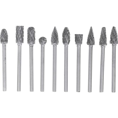 10pcs Tungsten Steel Grinding Head 3*6mm Mini Carbide Burrs Abrasive Drills with Box Trimming Carving Bit for Dremel Rotary Tool