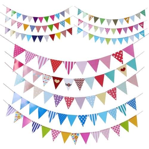 12pcs Flags 16cm Pink Blue Garlands Birthday Bunting Banners Pennant Baby Shower Wedding Garland Flags Party Decoration Supplies