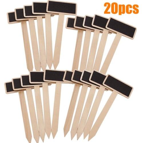 20Pcs T-Type Eco-Friendly Wooden Plant Sign Tags Chalkboard Garden Markers for Seed Potted Herbs Flowers Wooden Plant Labels
