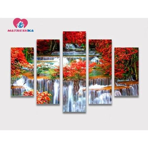 Diamond embroidery full square rhinestones landscape waterfall painting triptych Cross-stitch patterns Mosaic pictures foamiran