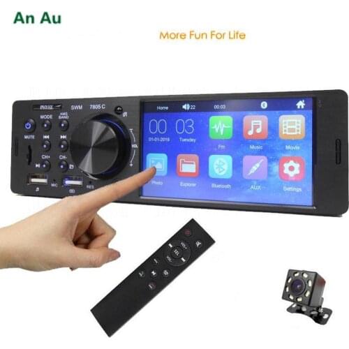 7805C Touch Screen Car Radio 1 Din 4.1 Inch Audio Video MP5 Player USB Fast Charging ISO Remote Multicolor Lighting