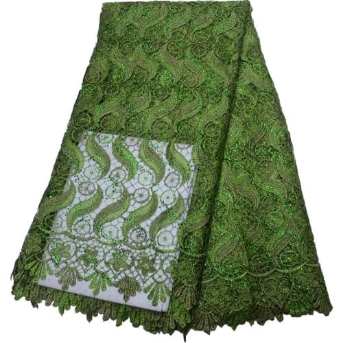 Free shipping (5yards/pc) lemon green African cord lace fabric fashion guipure lace with shining sequins for party dress WLP975