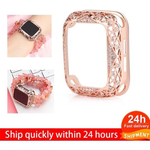 For Apple Watch Case 44 /40mm 42 /38mm carved copper ladies bumper diamond glitter metal cover(for iWatch Series SE) / 6/5/4/3/2