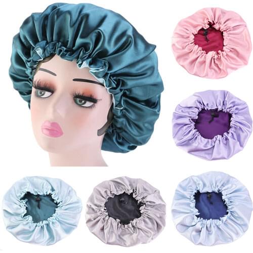 Reversible Satin Bonnet Hair Caps Double Layer Adjust Sleep Night Cap Head Cover Hat For Curly Springy Hair Styling Accessories