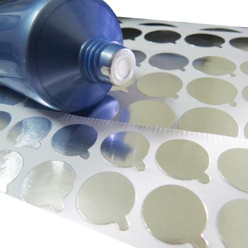 Aluminium foil sealing stickers with handle for toothpaste hose cosmetics bottle chemical tube mouth seals, Item No. FA38
