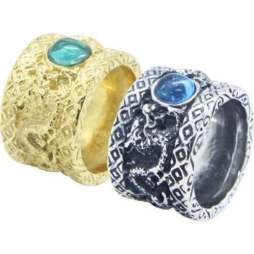 Dragon Stone Ring 316L Stainless Steel Women Mens Fashion Golden Fashion Stone Ring