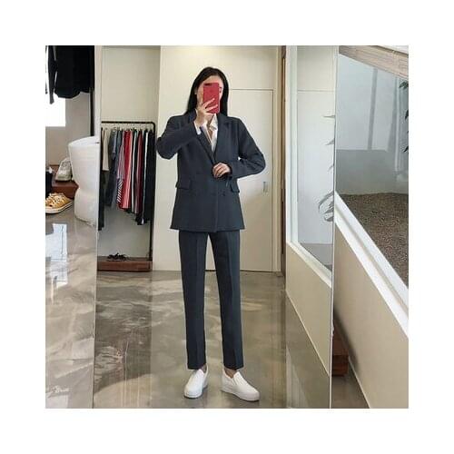 2 piece sets womens outfits autumn casual fashion solid color black slim loose office ladies business professional OL suit