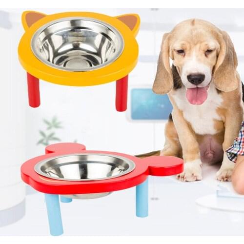 Lovely Durable Non Slip Practical Cute Eco-friendly Cartoon Wood Stainless Steel Pet Bowl Pet Supplies