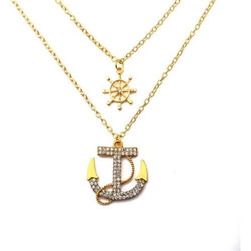 Fashion Simple Double Anchor Necklace Popular Personality Clavicle Chain Retro Temperament Sweater Chain Female 2021 New