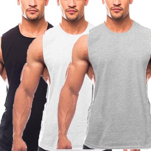 3 Pack Solid Workout Gym Mens Tank Top Vest Muscle Sleeveless Shirt Cotton Fashion Fitness Clothing Bodybuilding Singlets
