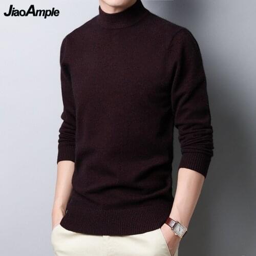 Mens Autumn Winter Soft Warm Knitted Sweater Classic Joker Solid Black Mock Neck Long Sleeve Pullovers Man Fashion Casual Tops