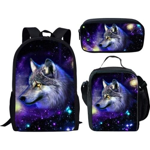 3D Printed Mochia Wolf Backpack Men Bookbag 3 PCS 16inch Team Backpacks for School Teenagers Girls Boy Schoolbag College Bookbag