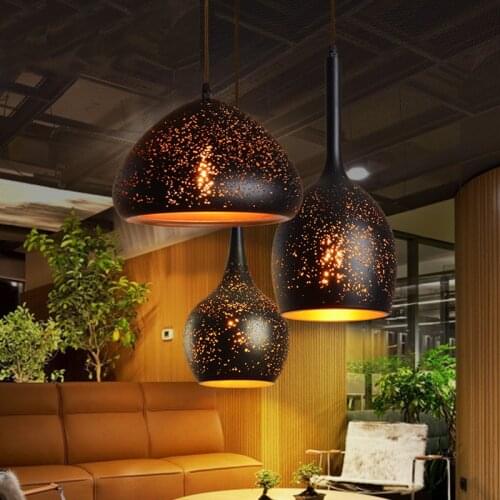 Nordic loft retro cafe bar iron etching lampshade pendant lamp single head bar restaurant industrial wind rust pendant lights