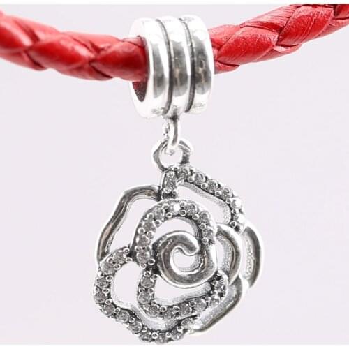 Original Openwork Rose Flower With Crystal Pendant Bead Fit 925 Sterling Silver Bead Charm Bracelet Diy Jewelry