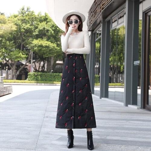 2020 Autumn & Winter New Arrival Down Embroidered Printed Single-breasted Skirt Wild Thick Cotton Skirt Hip Skirt Free Shipping