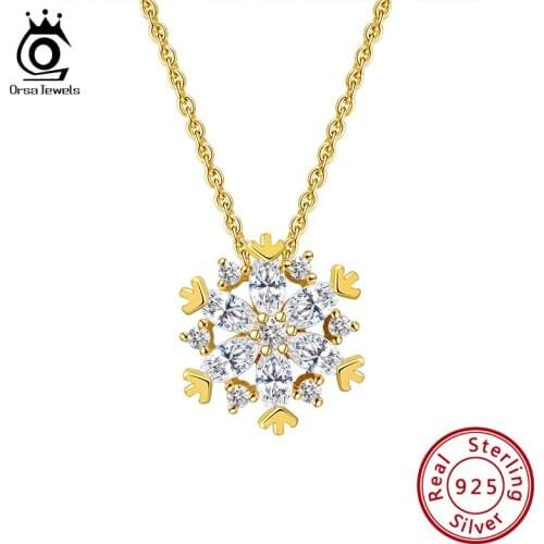 ORSA JEWELS 925 Sterling Silver Snowflake Pendant Necklaces with AAAA Zirconia Sparkling Necklace Jewelry Christmas Gifts HON04