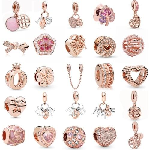 Rose Gold Charms DIY Jewelry Beaded Pendant Gift Fit Original Brand Bracelet Necklace Making Jewelry