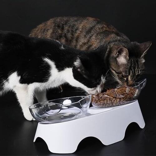 2019 New Cat Ears Shaped Pet Cats Transparent Bowl With Holder Anti-Slip Cat Food Dish Pet Feeder Water Bowl For Pets Supplies