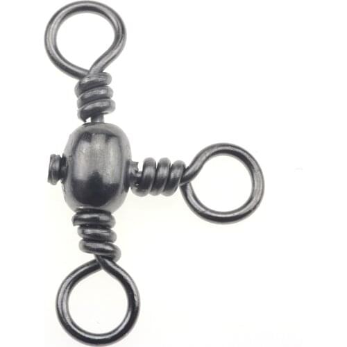 Rompin 30pcs/lot 3 Way Barrel Cross Line Fishing Swivel With Solid Ring Brass Fishing Hook Line Connector Fishing Accessories