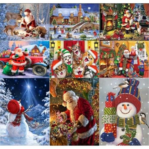 Handmade Christmas Diamond Painting Round Snowman Mosaic Handmade Cross Stitch Childrens Decoration Mosaic Painted Wallpaper