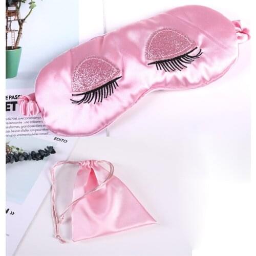 Silk Sleep Eye Cover Mask Padded Shade Covers Embroidery Eyelash Bling PINK Travel Relax Aid Blindfold Pink Sleep for Adult