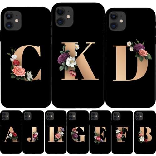 Flower 26 English Name Letters Custom Initial Case For Coque iPhone 11 Pro Max X XS Max XR 6S 6 7 8 Plus Silicone Phone Cover