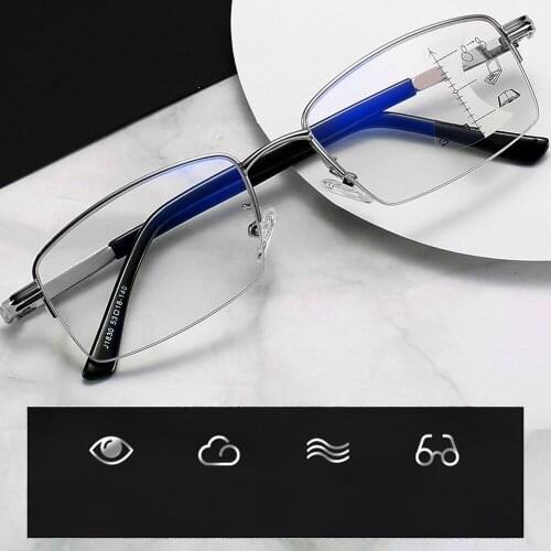 CLARA VIDA Progressive Multifocal Near and Far Smart Blue Light Proof Metal Reading Glasses+1.0 +1.5 +2.0 To +4.0