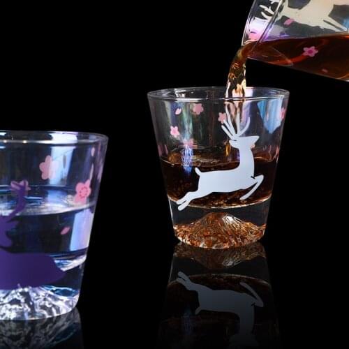 Glass Cups Mount Fuji Transparent Coffee Mugs Beer Whiskey Bar Drinkware Thick Bottom Carving Cup Decorative Glasses 2021