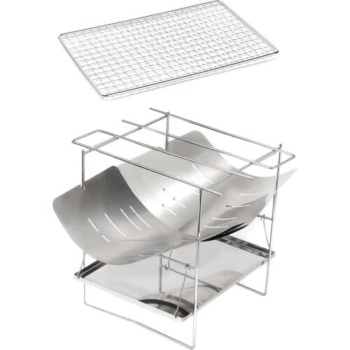 Outdoor Portable Barbecue Grill Camping Fire-Burning Bench Grill Ultra-Light Stainless Steel Grill Folding Detachable BBQ Shelf