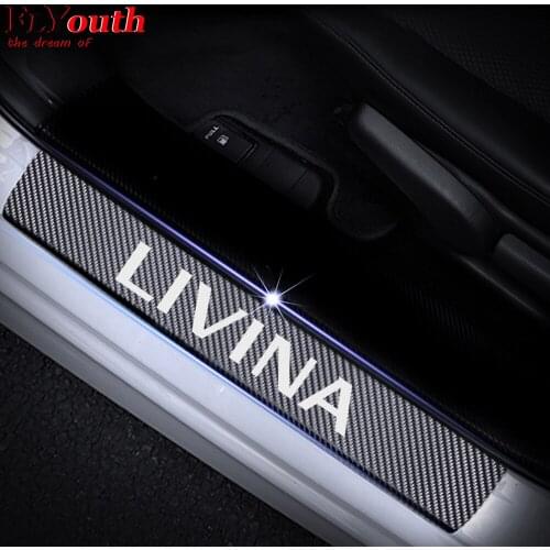 For Nissan LIVINA Carbon Fiber Vinyl Sticker Car Door Sill Welcome Pedal Stickers Door Threshold Plate Protector Car Styling 4Pc