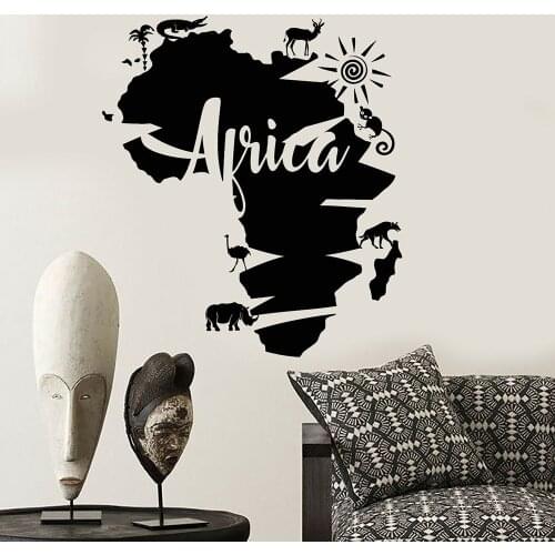Vinyl Wall Decal Abstract Africa Continent Map African Animals Wall Stickers Home Decoration Living Room Office Classroom Y804
