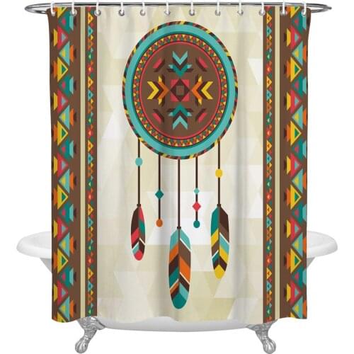 Indian Feather Ethnic Illustration Waterproof Shower Curtains Retro Bathroom Decor Curtain Bath Home Decor