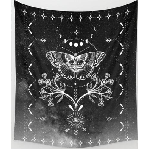 Magical Moth Black Tapestry Wall Hanging Beach Throw Rug Blanket Camping Tent Travel Sleeping Pad Tapestry
