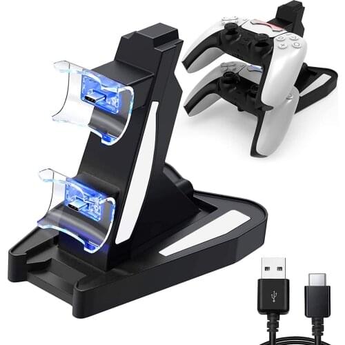 PS5 Controller Charger Double USB Fast Charging Docking Station Stand & LED Indicator for PS 5 Controllers