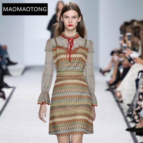 Womens Clothing Womens ClothingFashion Designer Dress Autumn Womens Dress Flare Sleeve Lurex Mesh Embroidery Vintage Dresses