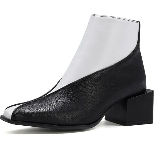 2020 Luxury Women shoes 5cm Block Square High Heels Ankle Boots Winter Warm Fur Snake Print Boot Big Size Shoes