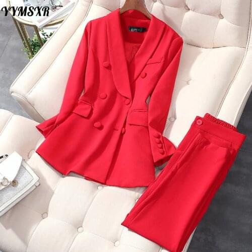 M-5XL plus size womens suit pants professional wear interview suit Double breasted red ladies jacket Casual trousers Two-piece