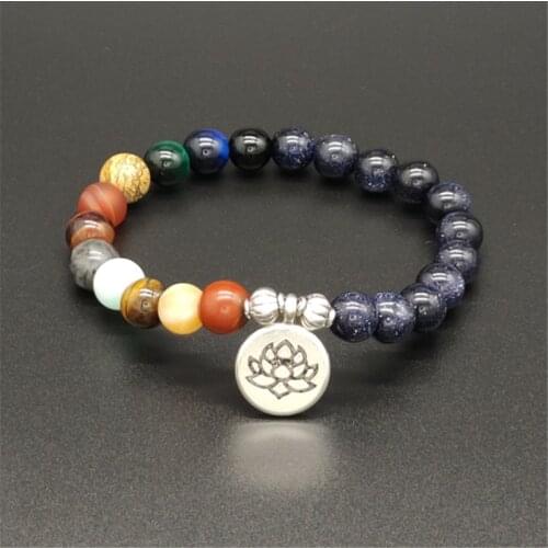Om Buddha Life Tree Lotus Bracelets for Women 9 Planets Beaded Wrist Yoga Blue Sand Natural Stone Bracelet Men Fashion Jewelry