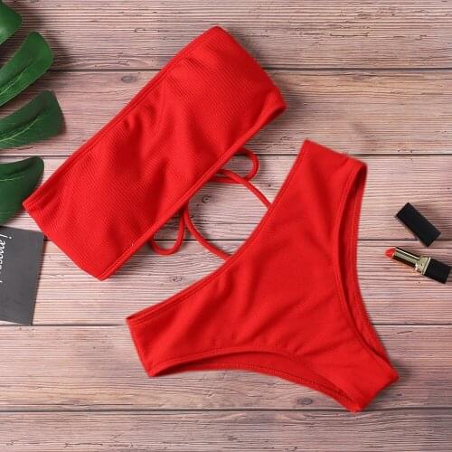 2020 New Bikini High Waist Strapless Sexy Bikini Women Swimwear Women Swimsuit Padded Bathing Suit Monokin Pure Color