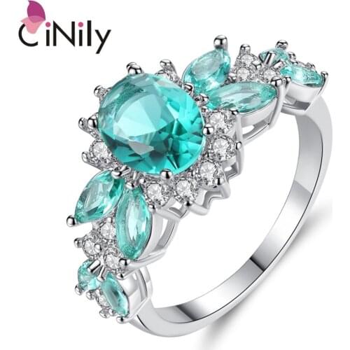 CiNily Created Green Stone Cubic Zirconia Silver Plated Wholesale Hot Sell Fashion Jewelry for Women Ring Size 5.5-9 NJ11092