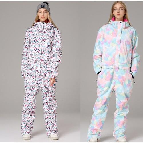 2020 Winter Hoodie Women Ski Overalls Waterproof Sport Female Skiing Jumpsuit Outdoor Warm Woman Snowsuit Print Ladies Costume