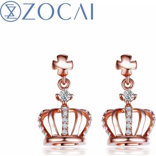 ZOCAI New Design Crown Shape Earrings Real diamond 0.13 CT certificated 18K Rose Gold (AU750) Party Earrings E80019T