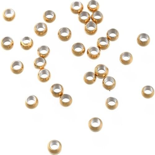 50pcs 3x2mm Gold Round Metal Beads Spacer Beads Stainless Steel Bead Loose Beads for Jewelry Making Findings DIY Accessories