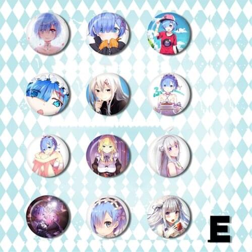 ZXFJXR 58MM Anime Re:Life In A Different World From Zero Emilia Beatrice Rem Ram Pack Round Icons Badges Brooch Pin Backpack